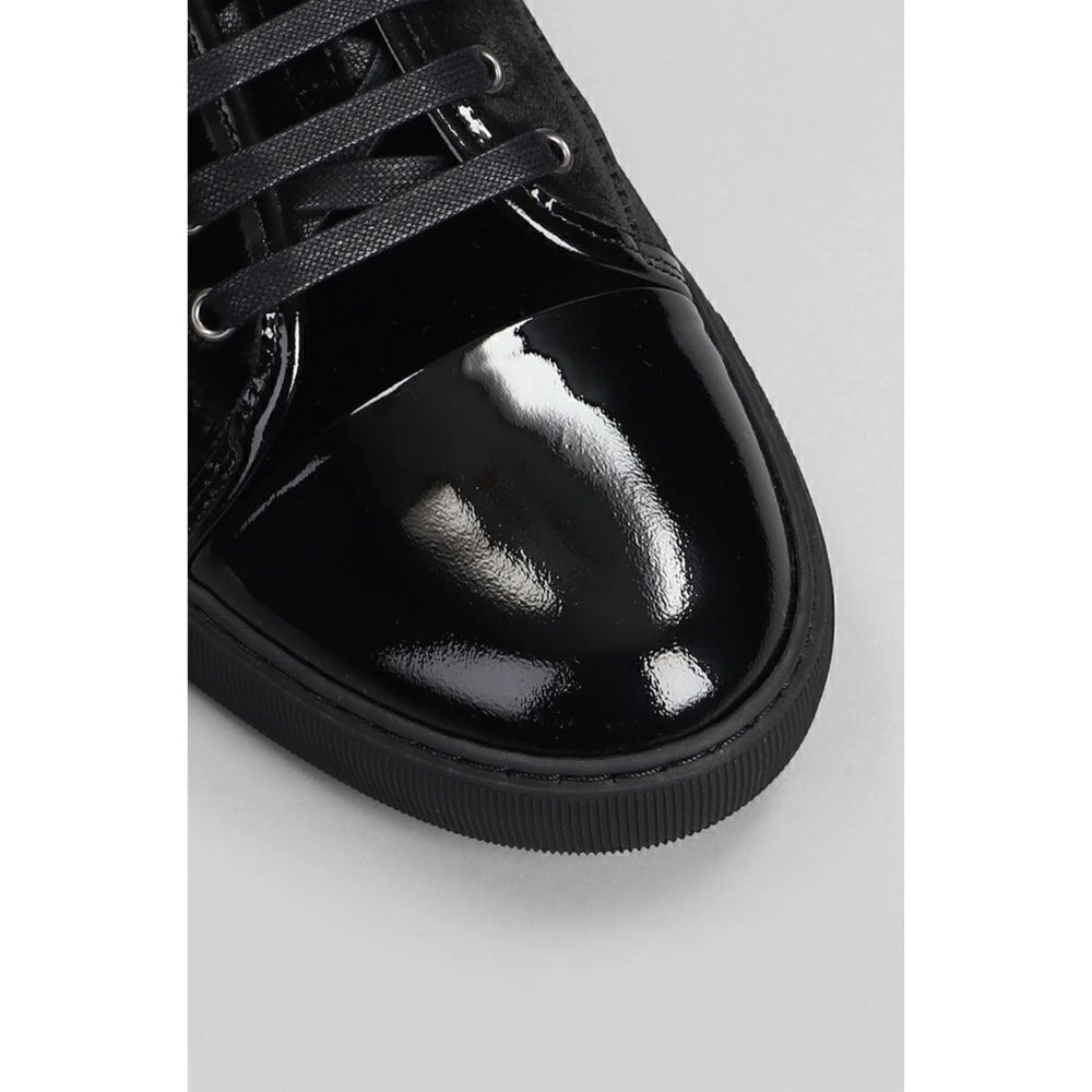 Fiesso Black Patent Lace up Low Cut Leather Sneaker FI2415-2 Size 9.5